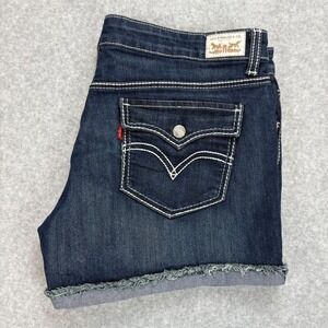 Levis Jean Shorts Womens 17 Blue Dark Wash Denim Midi Raw Hem Contrast Stitch